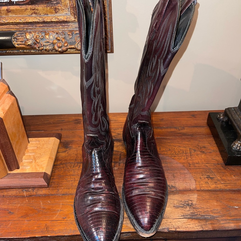 J. Chisholm Maroon and Black Western Cowboy Boots